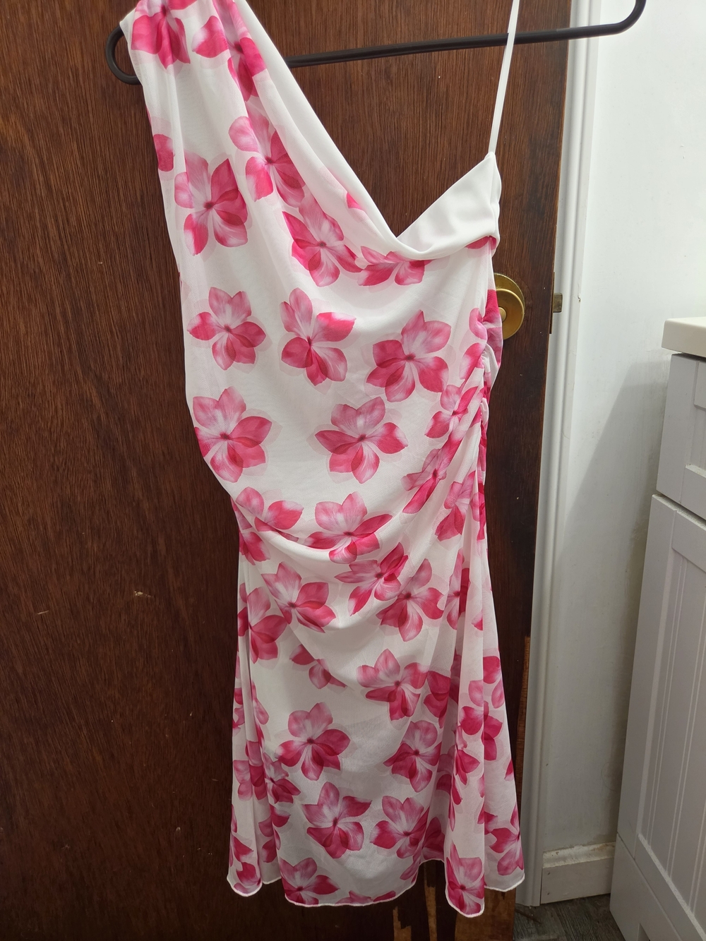 White Slip Dress with Pink Floral Print